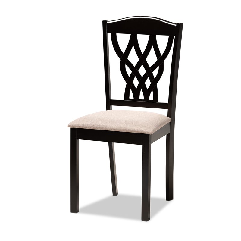Bowery Hill Sand Upholstered and Brown Finished Wood 7-Piece Dining Set