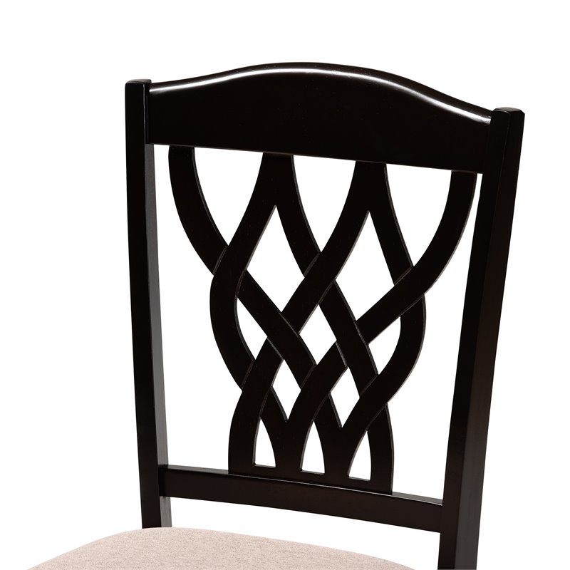 Bowery Hill Sand Upholstered and Brown Finished Wood 7-Piece Dining Set