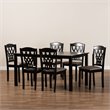 Bowery Hill Sand Upholstered and Brown Finished Wood 7-Piece Dining Set