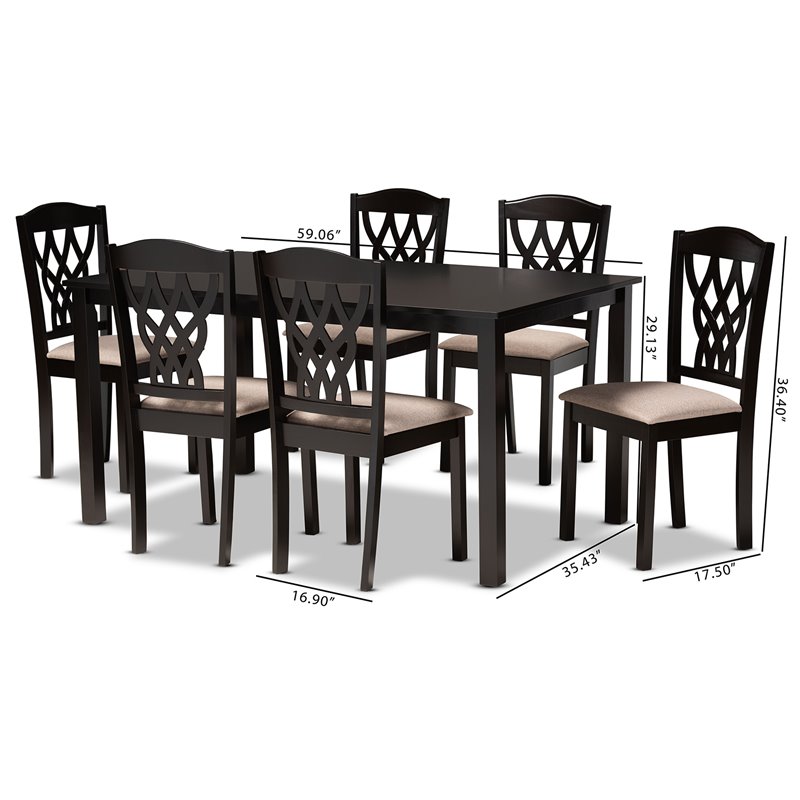 Bowery Hill Sand Upholstered and Brown Finished Wood 7-Piece Dining Set