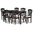 Bowery Hill Sand Upholstered and Brown Finished Wood 7-Piece Dining Set