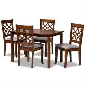 bowery hill grey fabric and walnut finished wood rectangle 5-piece dining set