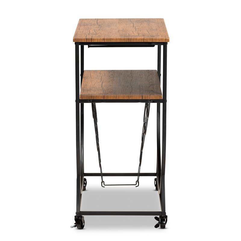 Bowery Hill Black Metal and Walnut Finished Wood Mobile Wine Bar Cart