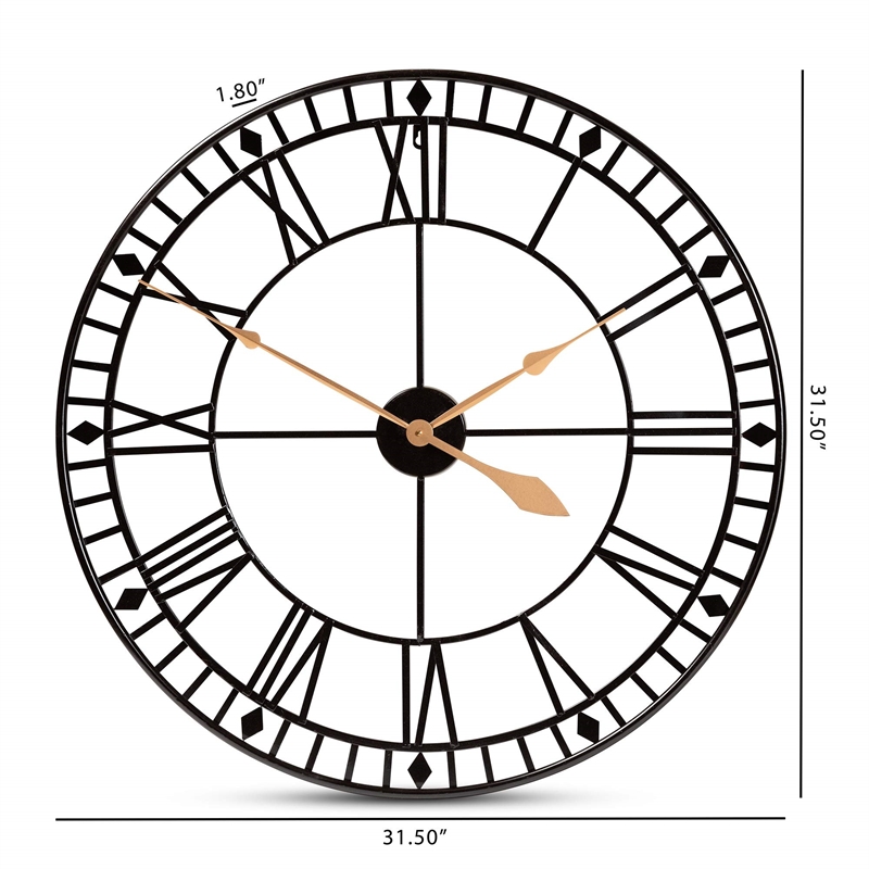 Bowery Hill Contemporary Black and Gold Finished Metal Wall Clock