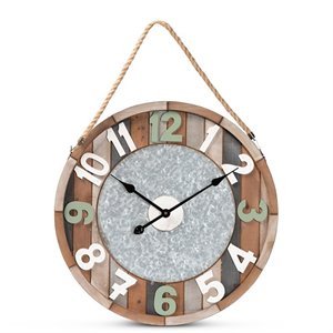 bowery hill farmhouse silver metal and multicolored wood wall clock
