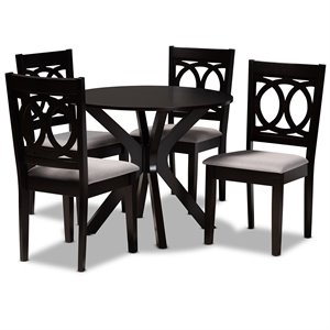 Bowery Hill Grey Fabric and Dark Brown Finished Wood 5-Piece Dining Set