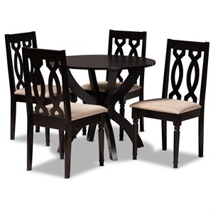 Bowery Hill Sand Fabric and Dark Brown Finished Wood 5-Piece Dining Set