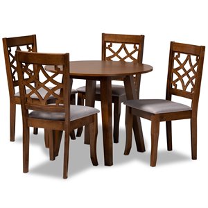 bowery hill walnut brown wood 5-piece dining set with straight table legs