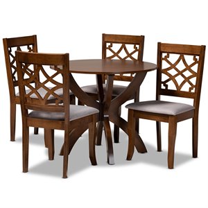 Bowery Hill Walnut Brown Wood 5-Piece Dining Set with Bow Shaped Table Legs