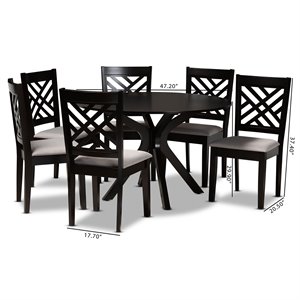 Bowery Hill Grey Fabric and Dark Brown Finished Wood 7-Piece Dining Set