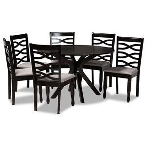 Bowery Hill Grey Fabric and Dark Brown Finished Wood 7-Piece Dining Set
