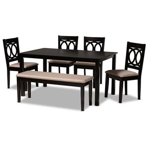 Bowery Hill Sand Fabric and Dark Brown Finished Wood 6-Piece Dining Set