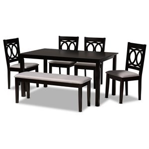 Bowery Hill Grey Fabric and Dark Brown Finished Wood 6-Piece Dining Set