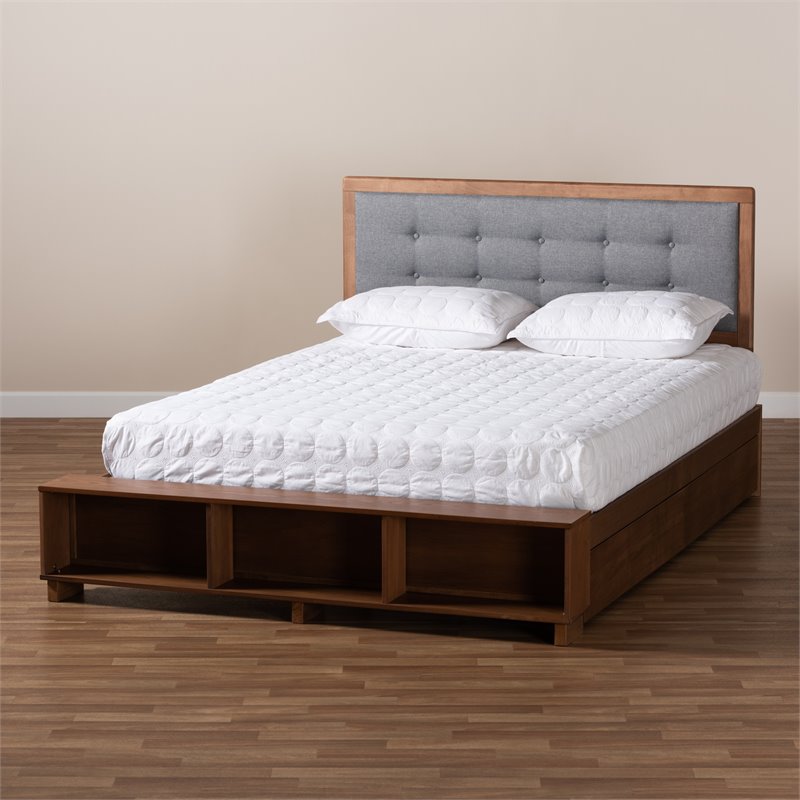 Bowery Hill Modern 4-Drawer Wood Queen Size Platform Storage Bed in Ash Walnut