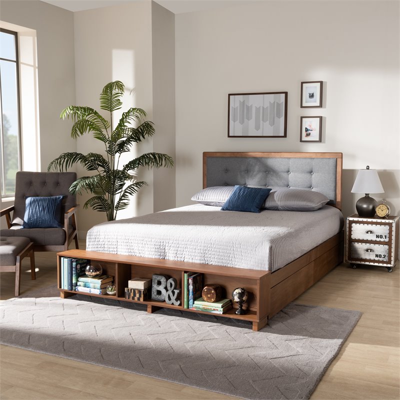 Bowery Hill Modern 4-Drawer Wood Queen Size Platform Storage Bed in Ash Walnut