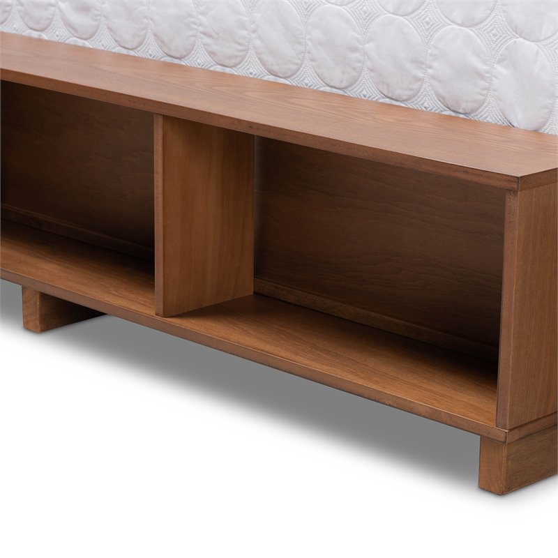 Bowery Hill Brown Wood Queen Size 4-Drawer Platform Storage Bed with Shelves