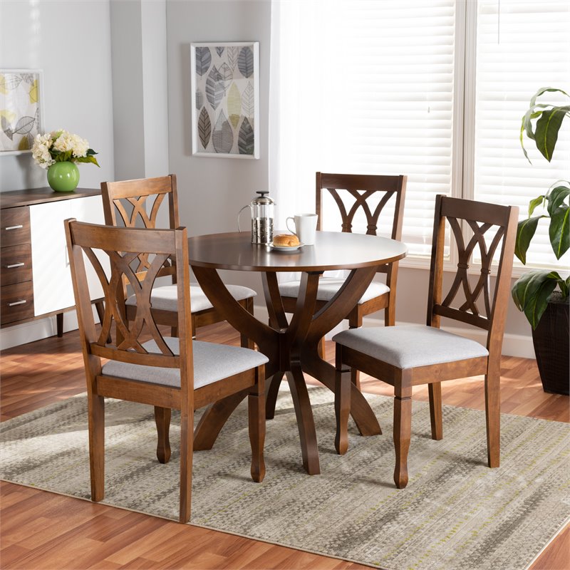 Bowery Hill Upholstered and Walnut Brown Finished Wood 5-Piece Dining Set
