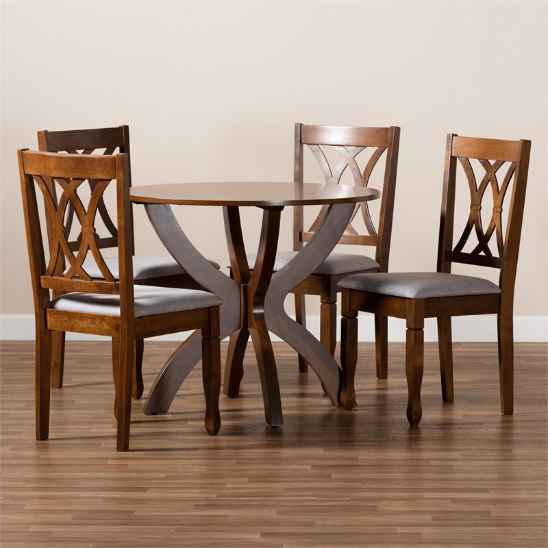 Bowery Hill Upholstered and Walnut Brown Finished Wood 5-Piece Dining Set