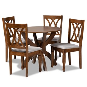 Bowery Hill Upholstered and Walnut Brown Finished Wood 5-Piece Dining Set