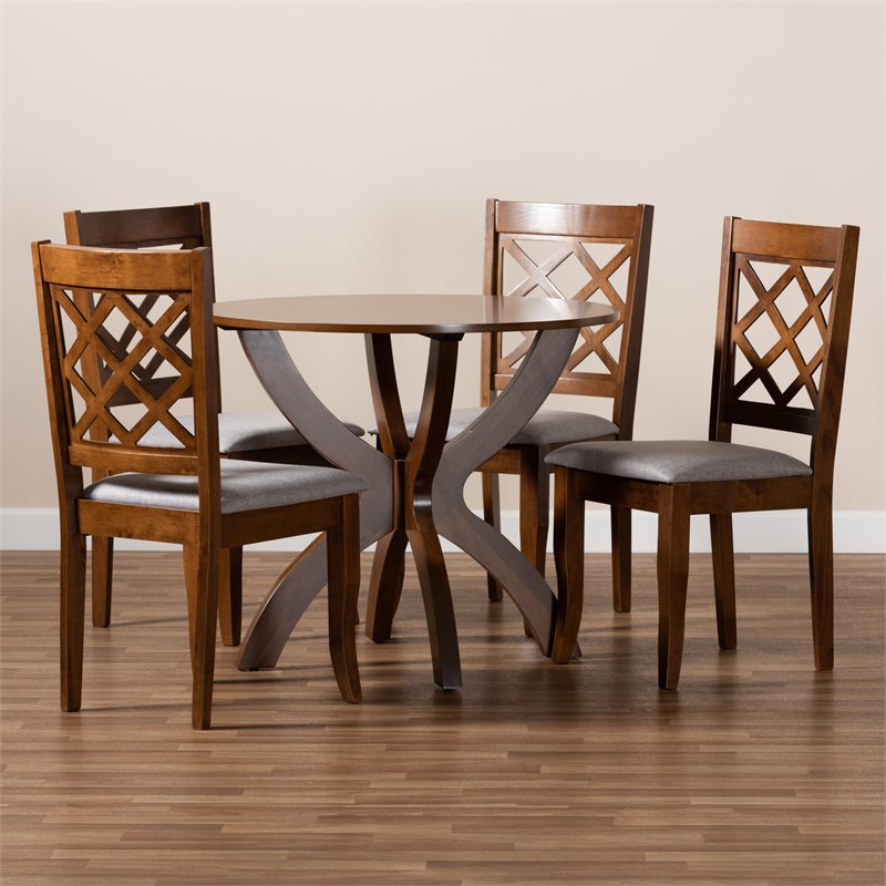 Bowery Hill Upholstered and Walnut Brown Finished Wood 5-Piece Dining Set