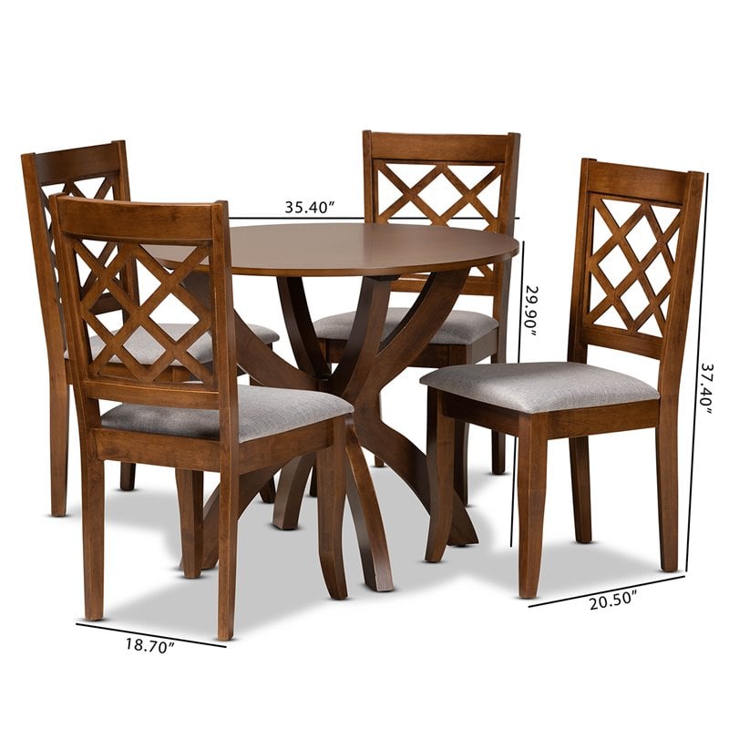 Bowery Hill Upholstered and Walnut Brown Finished Wood 5-Piece Dining Set
