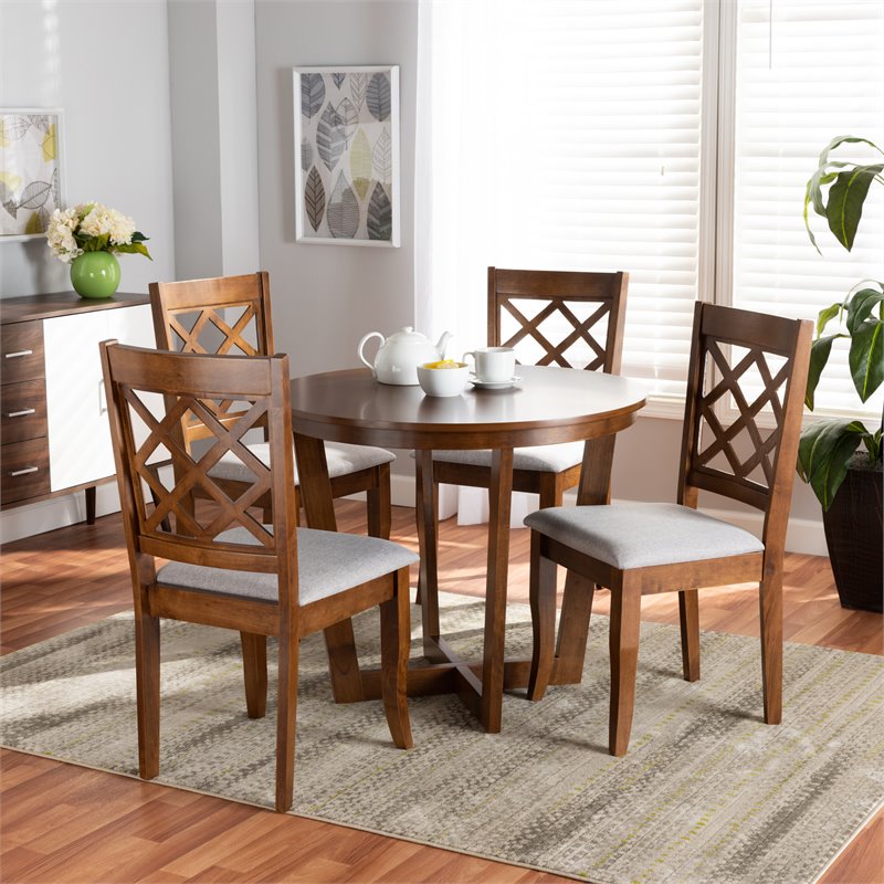 Bowery Hill Upholstered and Walnut Brown Finished Wood 5-Piece Dining Set