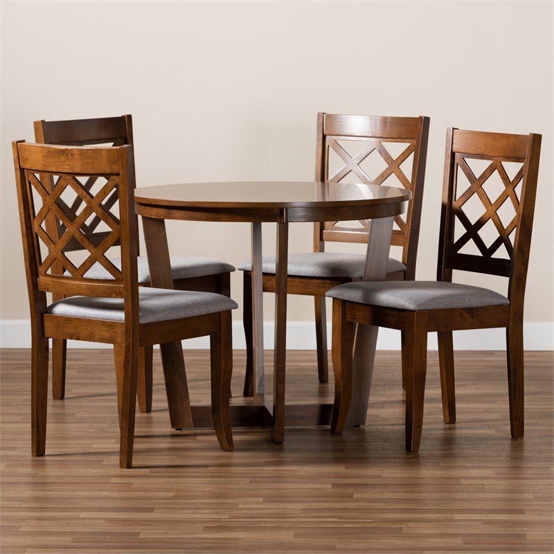 Bowery Hill Upholstered and Walnut Brown Finished Wood 5-Piece Dining Set