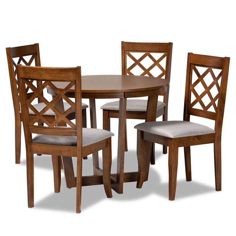 Bowery Hill Upholstered and Walnut Brown Finished Wood 5-Piece Dining Set