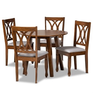 Bowery Hill Upholstered and Walnut Brown Finished Wood 5-Piece Dining Set