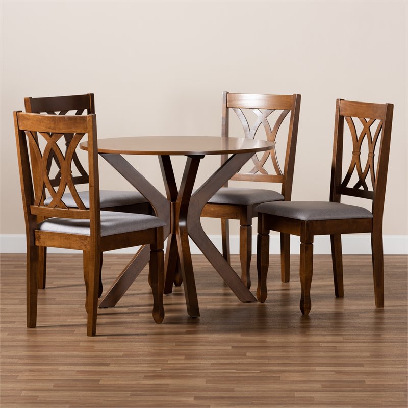 Bowery Hill Upholstered and Walnut Brown Finished Wood 5-Piece Dining Set