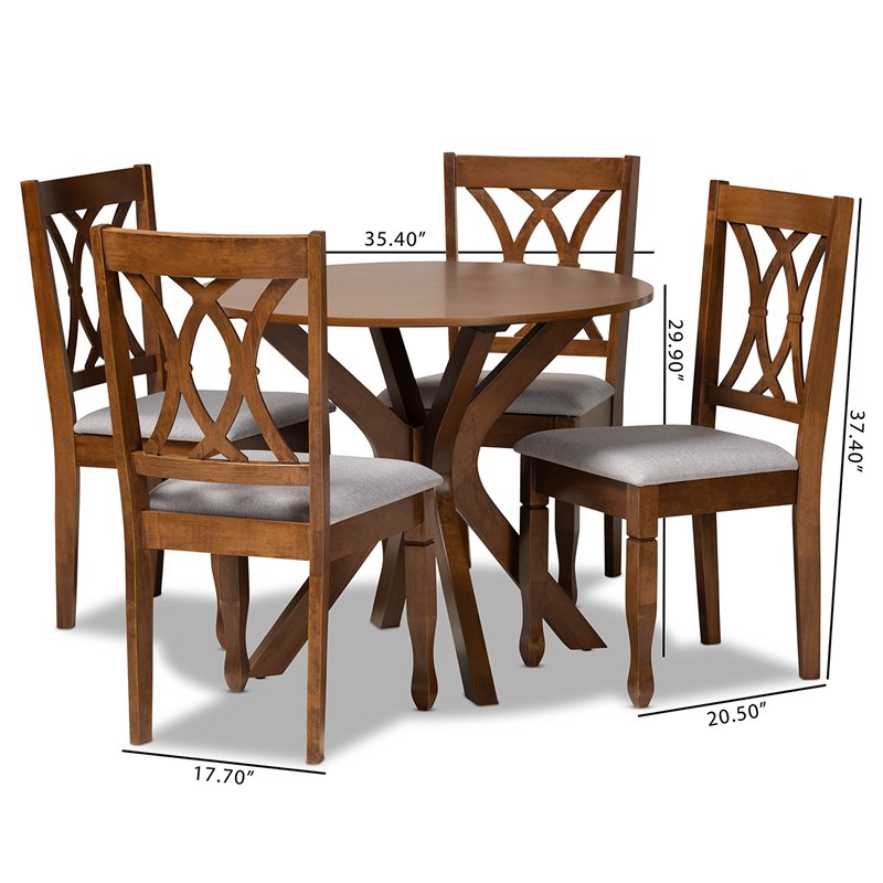 Bowery Hill Upholstered and Walnut Brown Finished Wood 5-Piece Dining Set