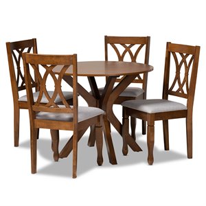 Bowery Hill Upholstered and Walnut Brown Finished Wood 5-Piece Dining Set