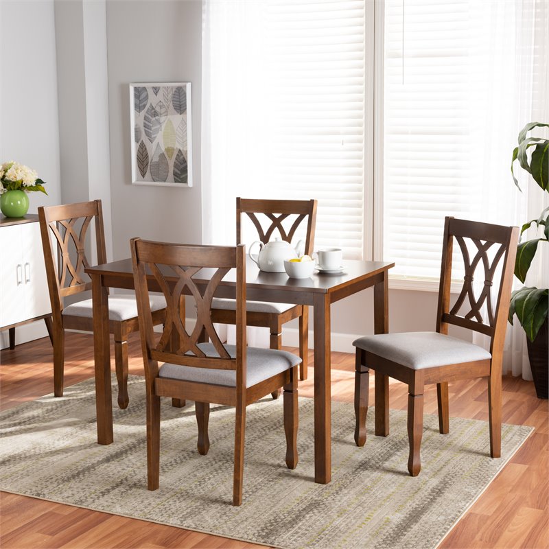 Bowery Hill Upholstered and Walnut Brown Finished Wood 5-Piece Dining Set