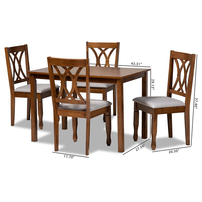 Bowery Hill Upholstered and Walnut Brown Finished Wood 5-Piece Dining Set