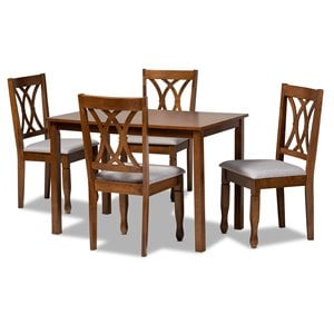 Bowery Hill Upholstered and Walnut Brown Finished Wood 5-Piece Dining Set