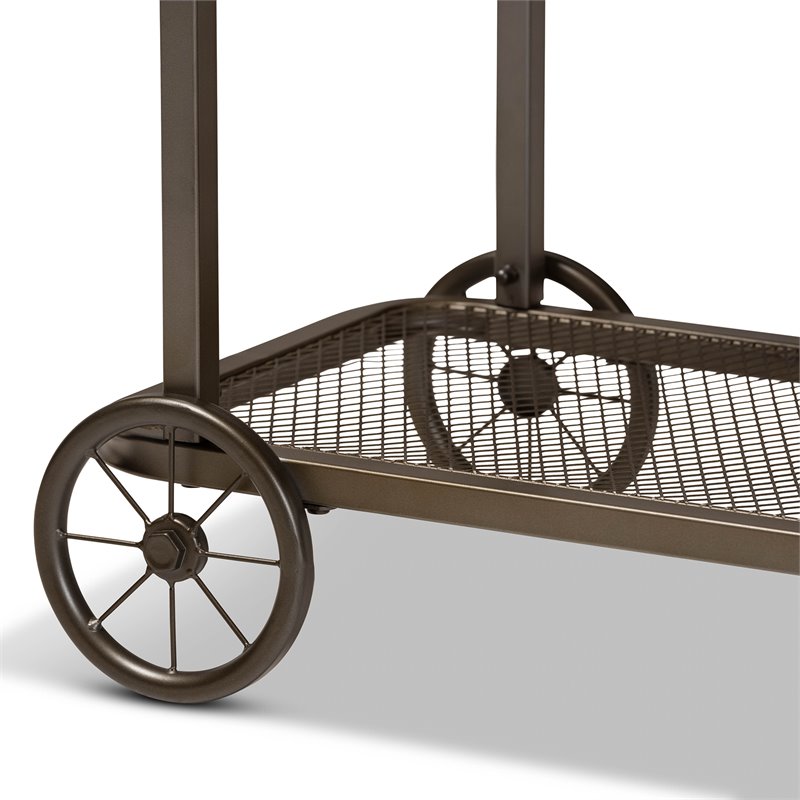 Bowery Hill Natural Finished Wood and Black Finished Metal Wheeled Table