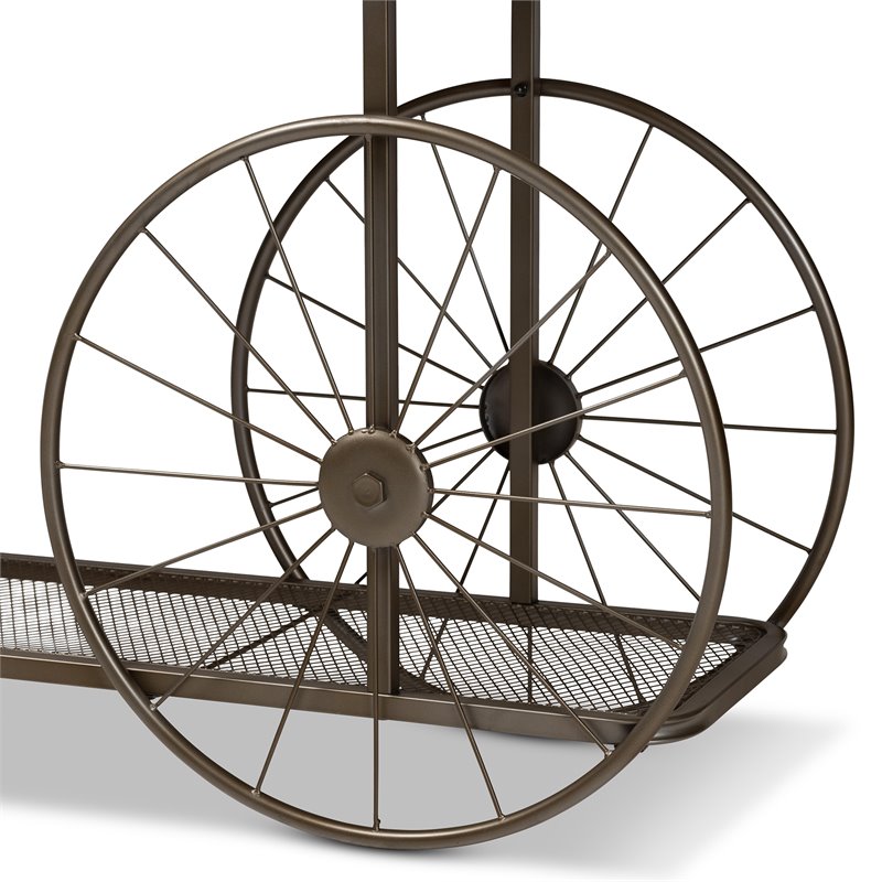 Bowery Hill Natural Finished Wood and Black Finished Metal Wheeled Table