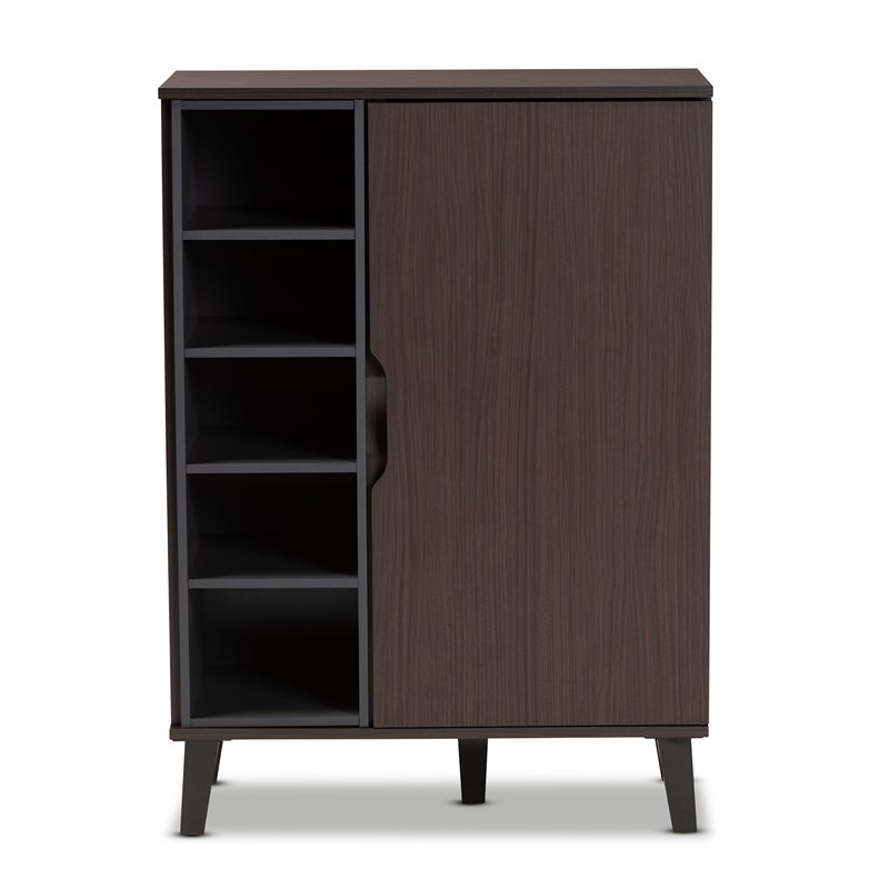 Bowery Hill Two-Tone Dark Brown and Grey Finished Wood 1-Door Shoe Cabinet