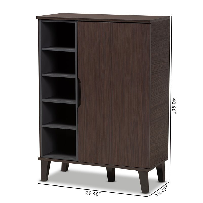Bowery Hill Two-Tone Dark Brown and Grey Finished Wood 1-Door Shoe Cabinet