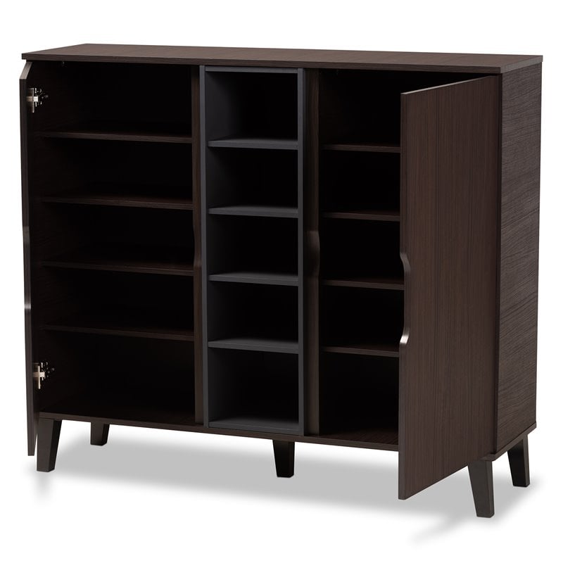 Bowery Hill Two-Tone Dark Brown and Grey Finished Wood 2-Door Shoe Cabinet