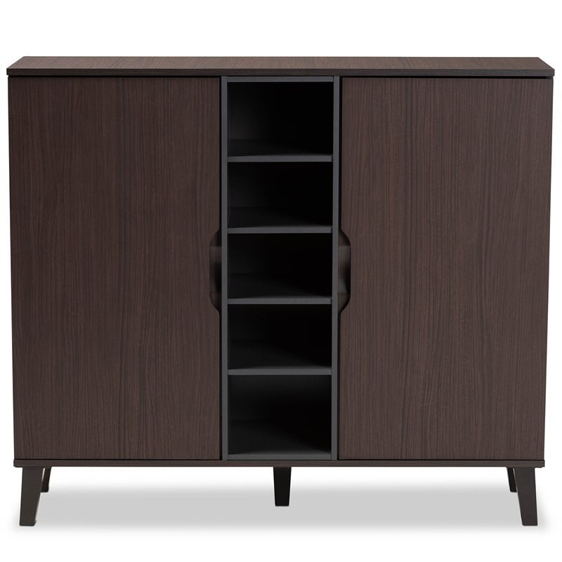 Bowery Hill Two-Tone Dark Brown and Grey Finished Wood 2-Door Shoe Cabinet
