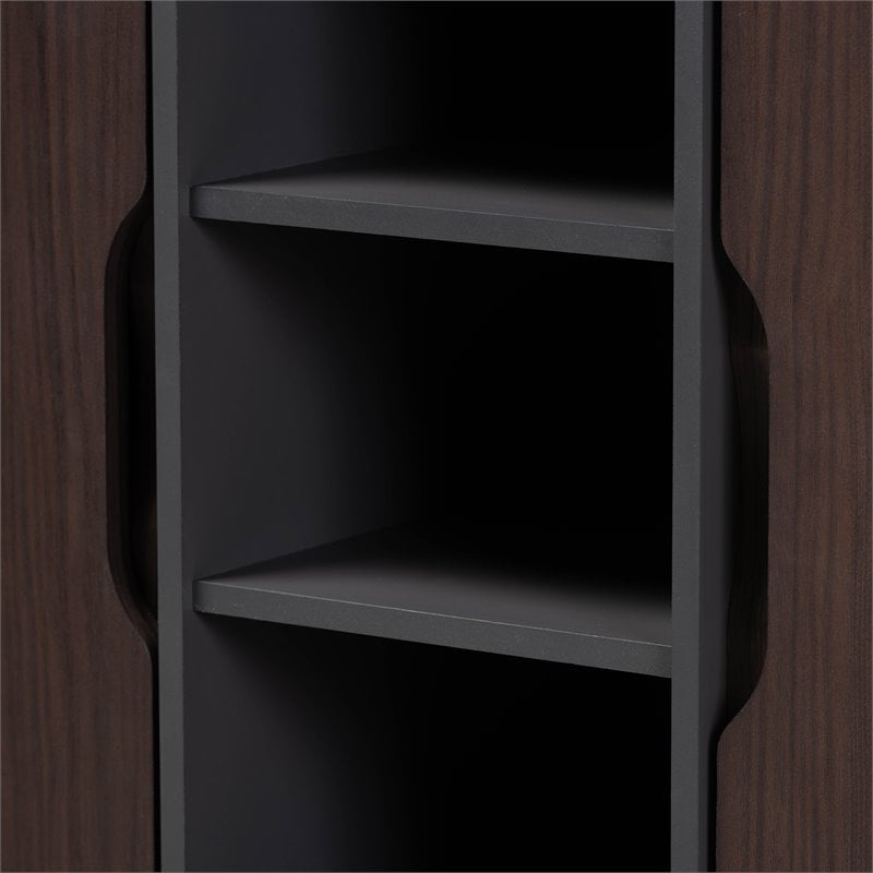 Bowery Hill Two-Tone Dark Brown and Grey Finished Wood 2-Door Shoe Cabinet