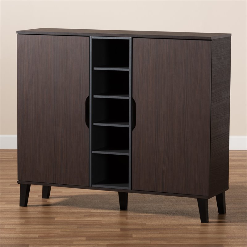 Bowery Hill Two-Tone Dark Brown and Grey Finished Wood 2-Door Shoe Cabinet