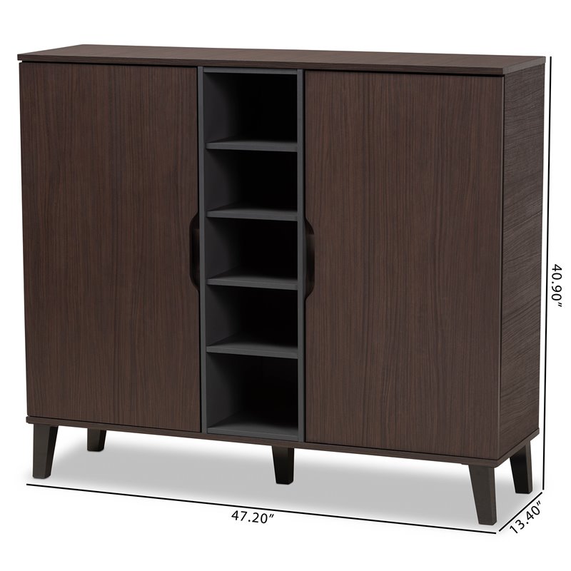 Bowery Hill Two-Tone Dark Brown and Grey Finished Wood 2-Door Shoe Cabinet
