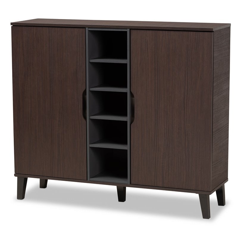 Bowery Hill Two-Tone Dark Brown and Grey Finished Wood 2-Door Shoe Cabinet