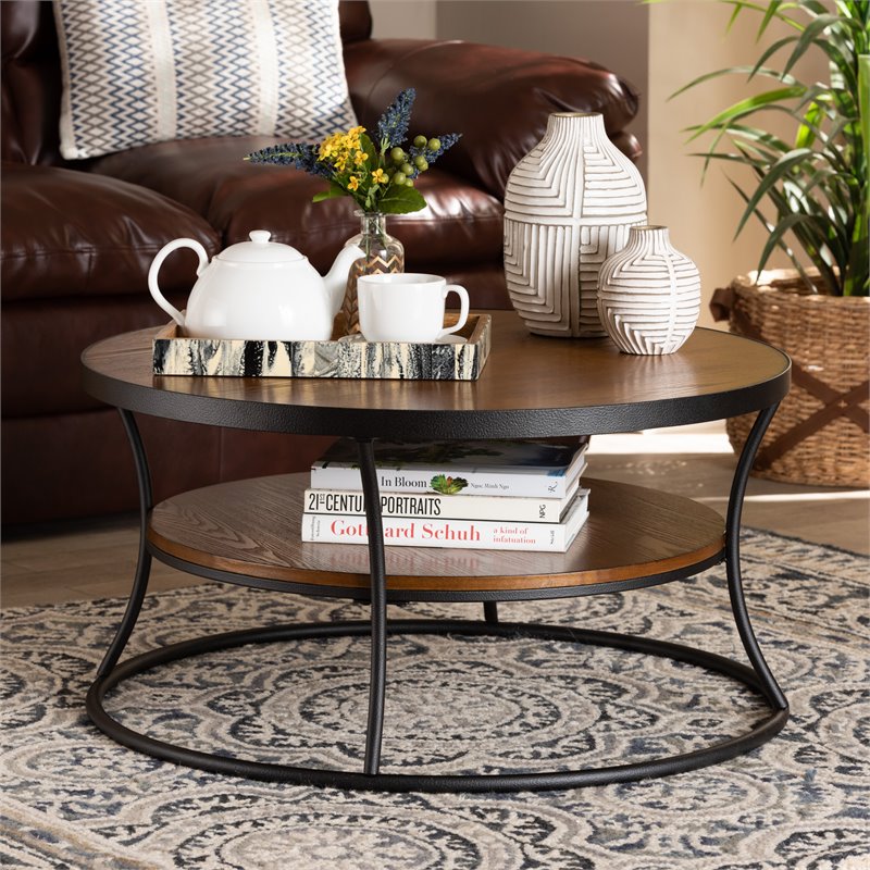 Bowery Hill Brown Finished Wood and Black Finished Metal 1-Shelf Coffee Table