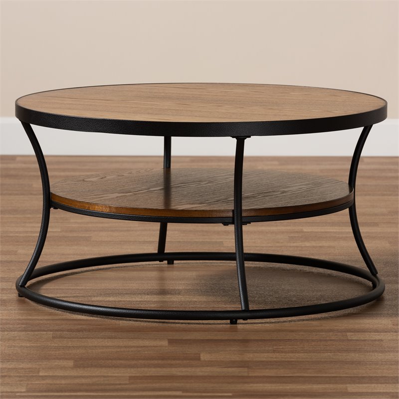 Bowery Hill Brown Finished Wood and Black Finished Metal 1-Shelf Coffee Table