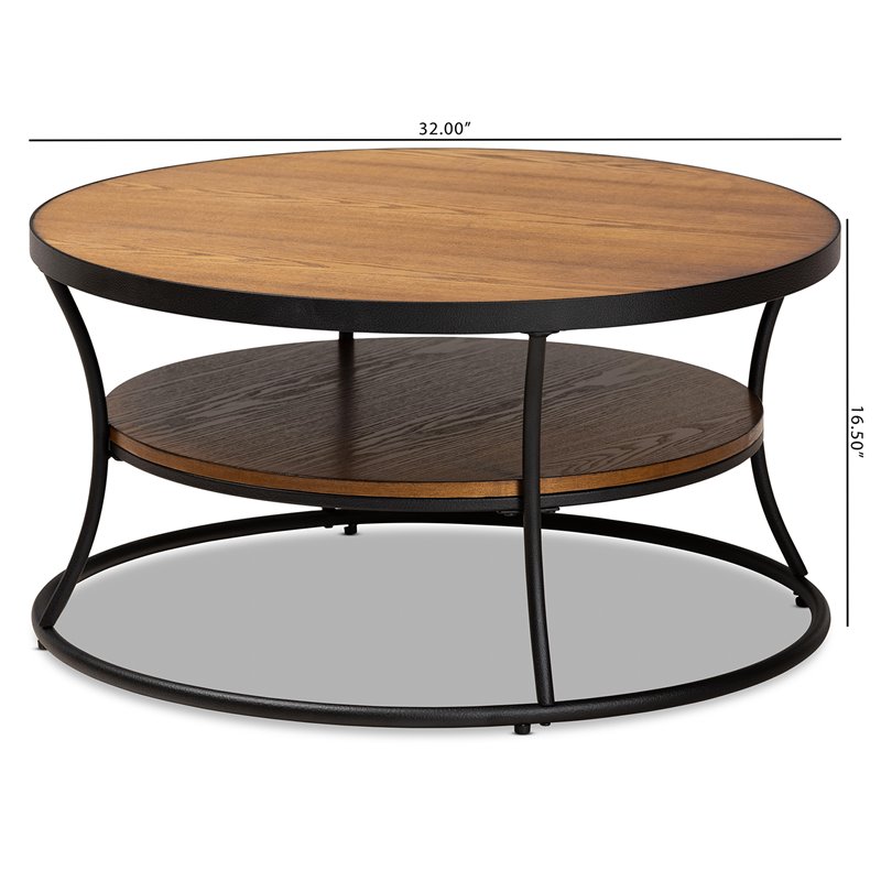 Bowery Hill Brown Finished Wood and Black Finished Metal 1-Shelf Coffee Table