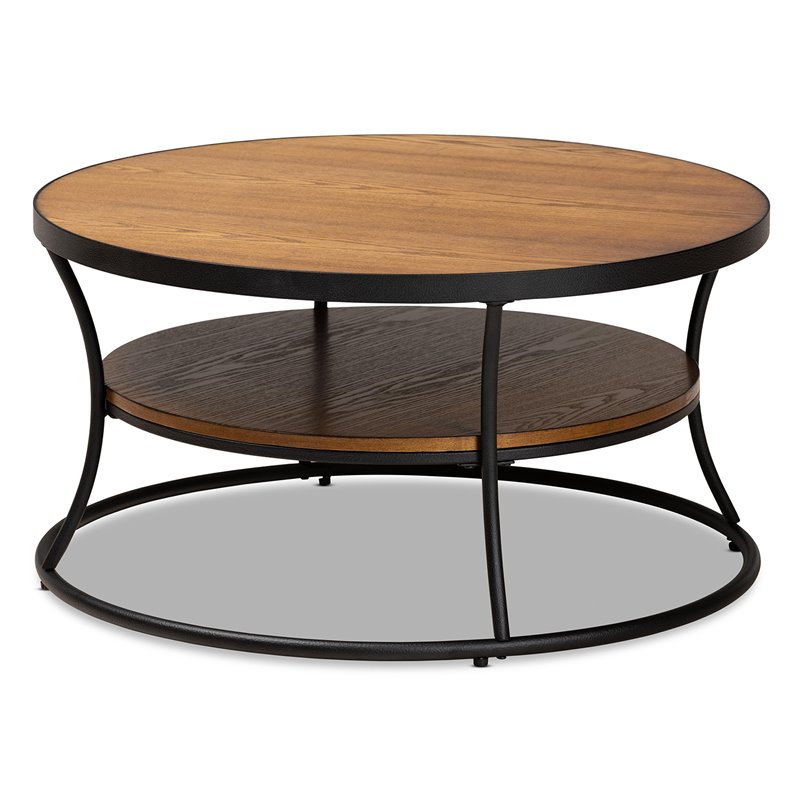 Bowery Hill Brown Finished Wood and Black Finished Metal 1-Shelf Coffee Table