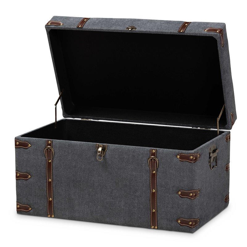 Bowery Hill Transitional Grey Fabric Upholstered Storage Trunk Ottoman